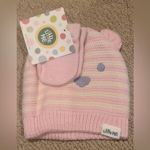 Little Me Pink and White Striped Bear Hat